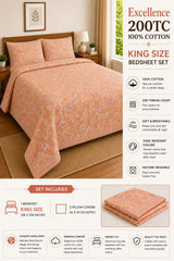 Excellence 200 TC Premium 100% Cotton King Size Bedsheet Set