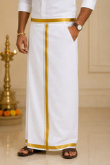 Readymade White Pancha with Pocket & Angavasthram Set