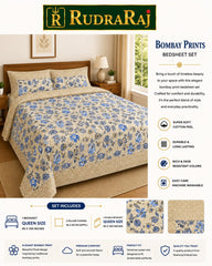 Premium Cotton Bombay Print Queen Size Bedsheet Set
