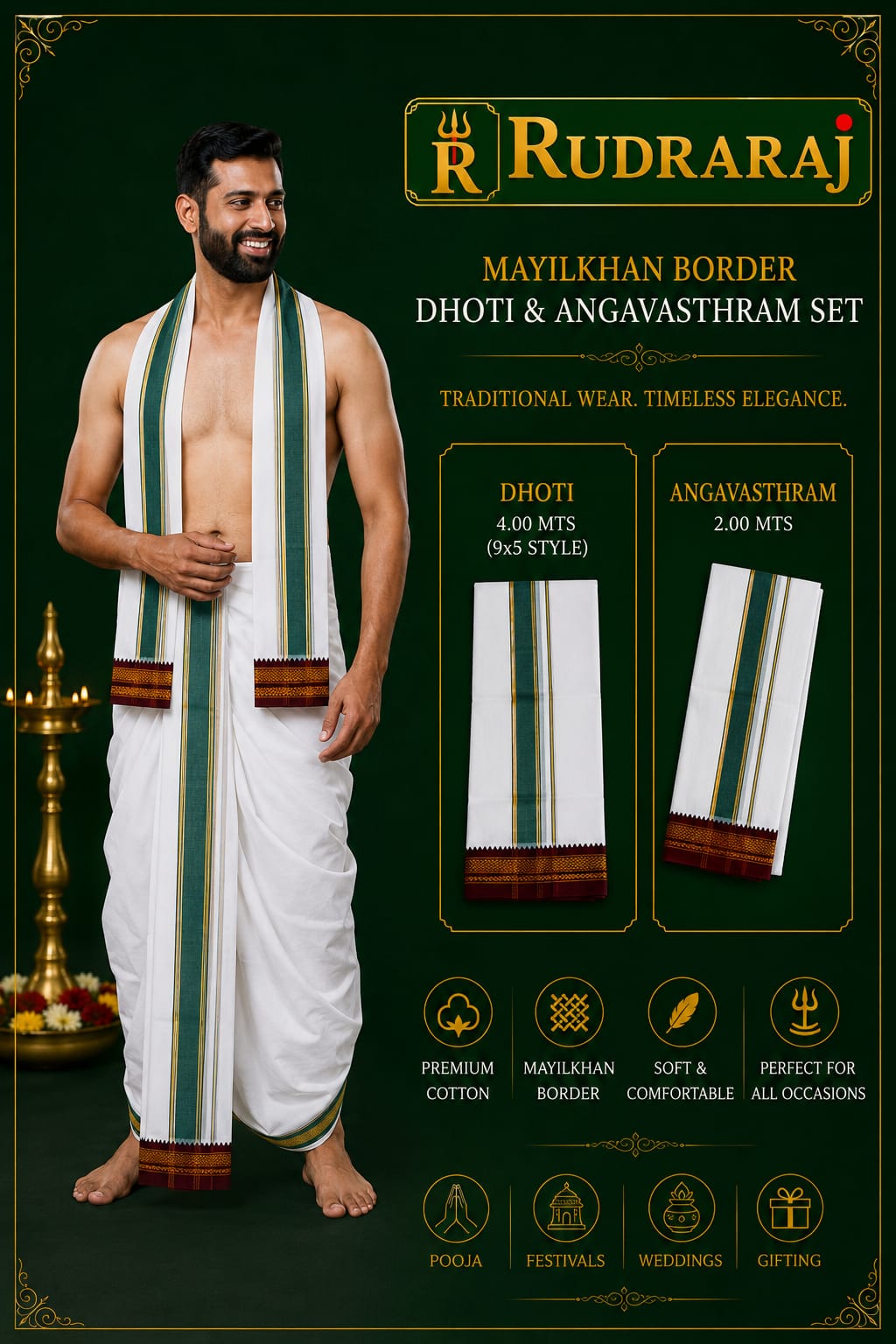 4 Meter Mayilkhan Cotton Dhoti & Angavasthram Set
