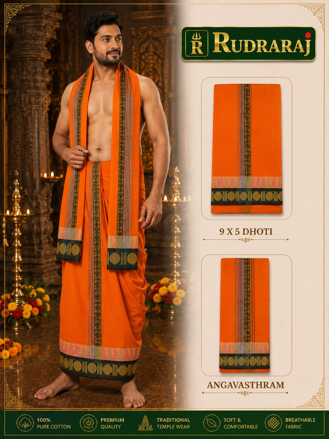 Premium Jari Anchu Border Dhoti & Angavasthram Set
