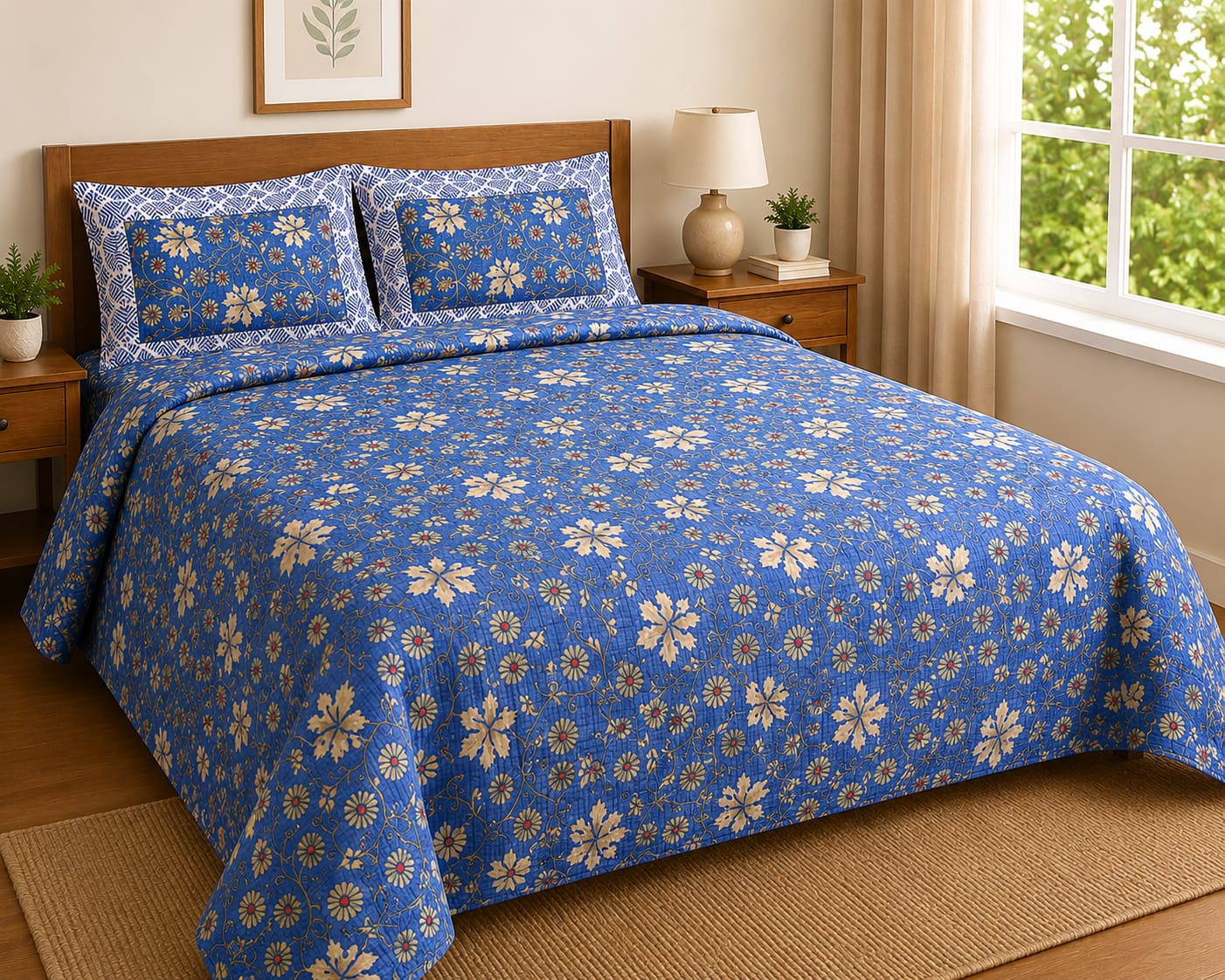 Premium Cotton Bombay Print Queen Size Bedsheet Set