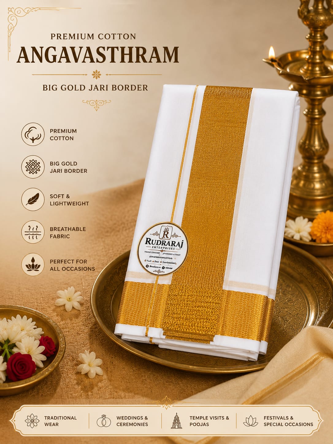 Cotton White Big Jari Border Angavasthram