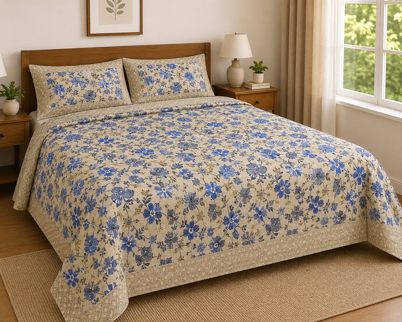 Premium Cotton Bombay Print Queen Size Bedsheet Set
