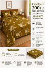 Excellence 200 TC Premium 100% Cotton King Size Bedsheet Set