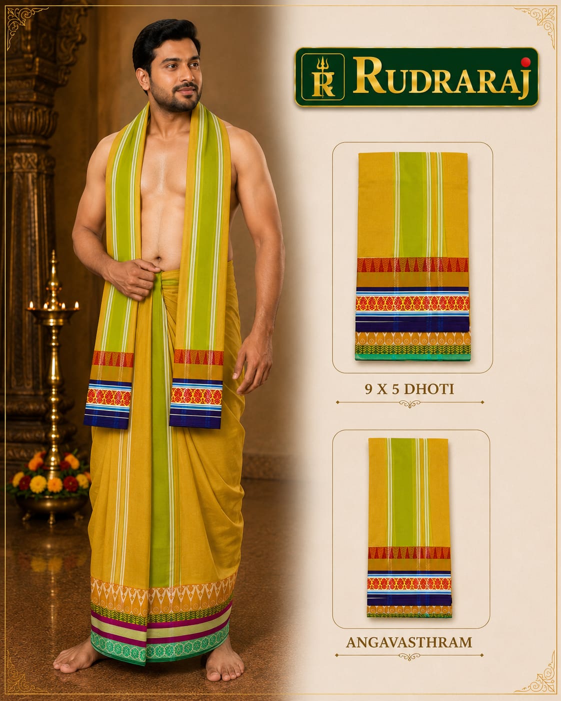 Premium Temple Border Cotton Dhoti & Angavasthram