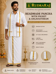 Readymade White Pancha with Pocket & Angavasthram Set