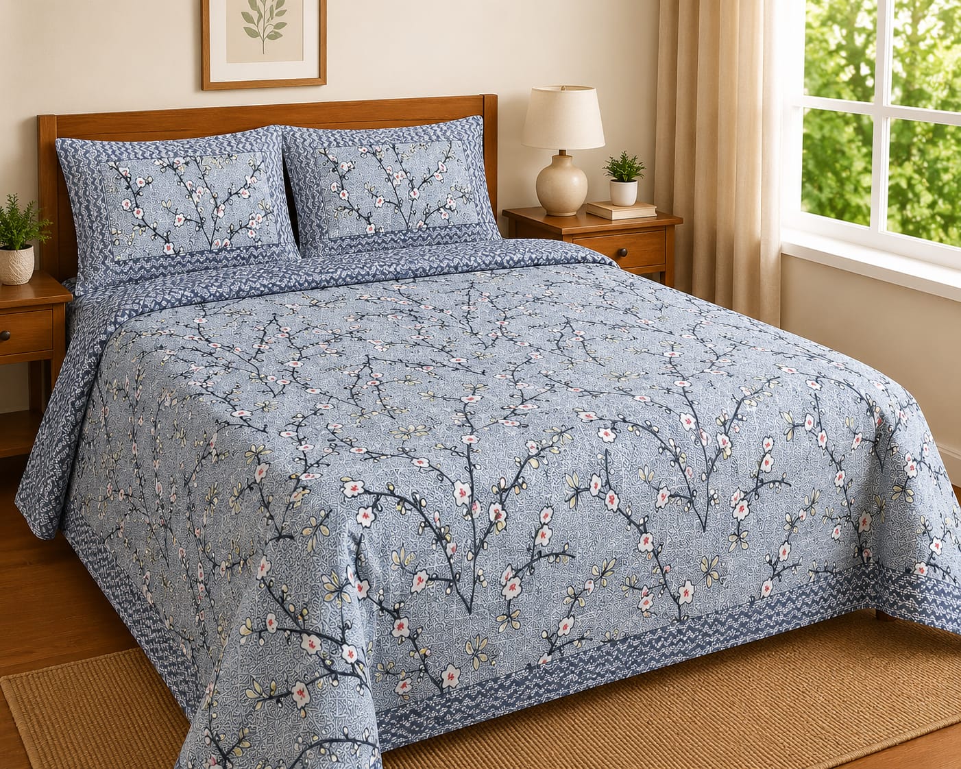 Premium Cotton Bombay Print Queen Size Bedsheet Set