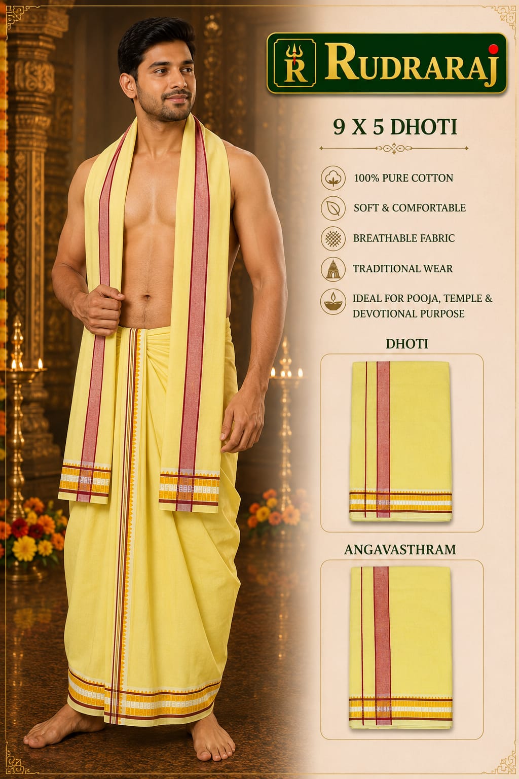 Traditional Cotton Dhoti & Angavasthram Set
