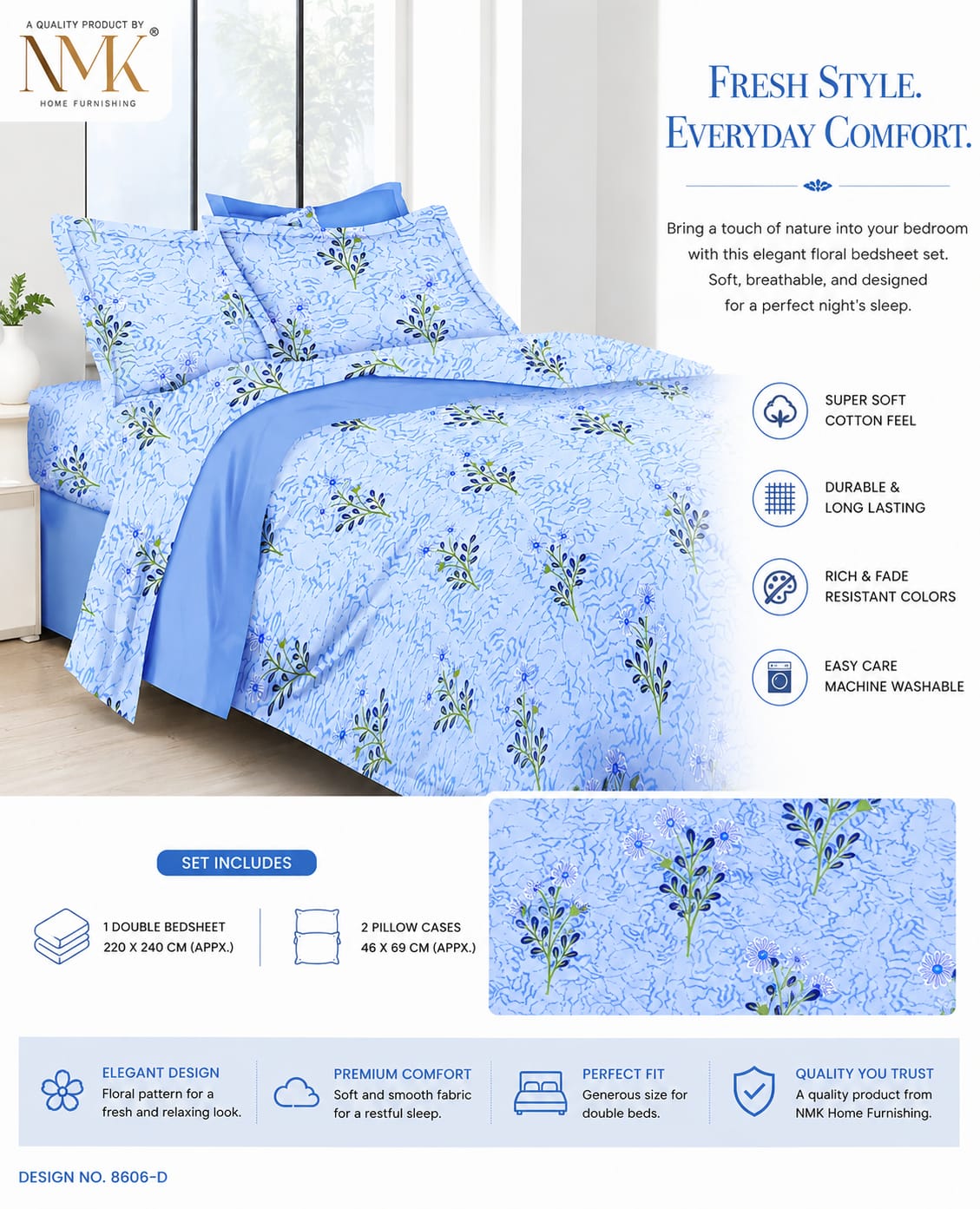 Royal Collections Premium 100% Cotton King Size Bedsheet Set