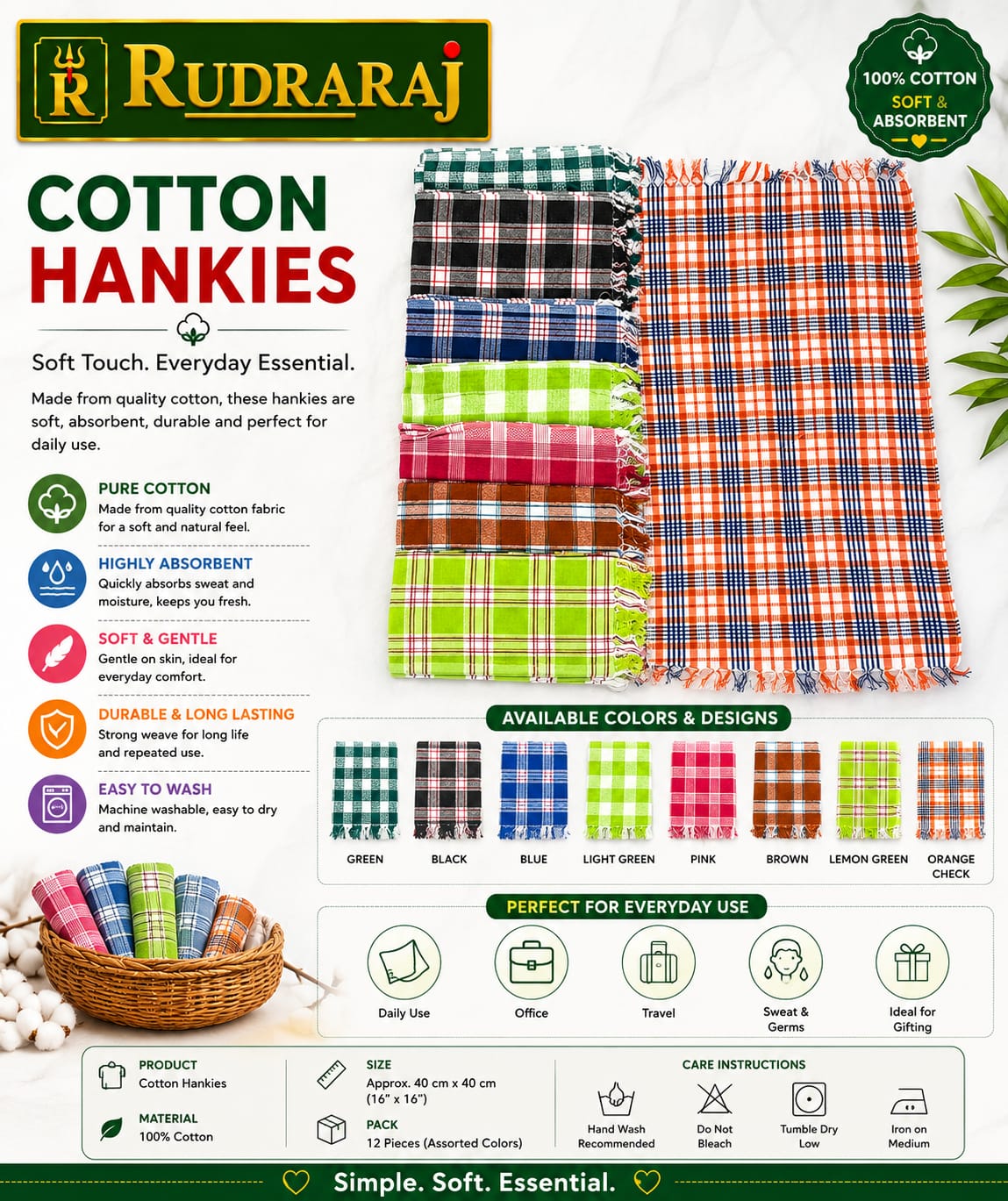 Cotton Hankies – Pack of 12