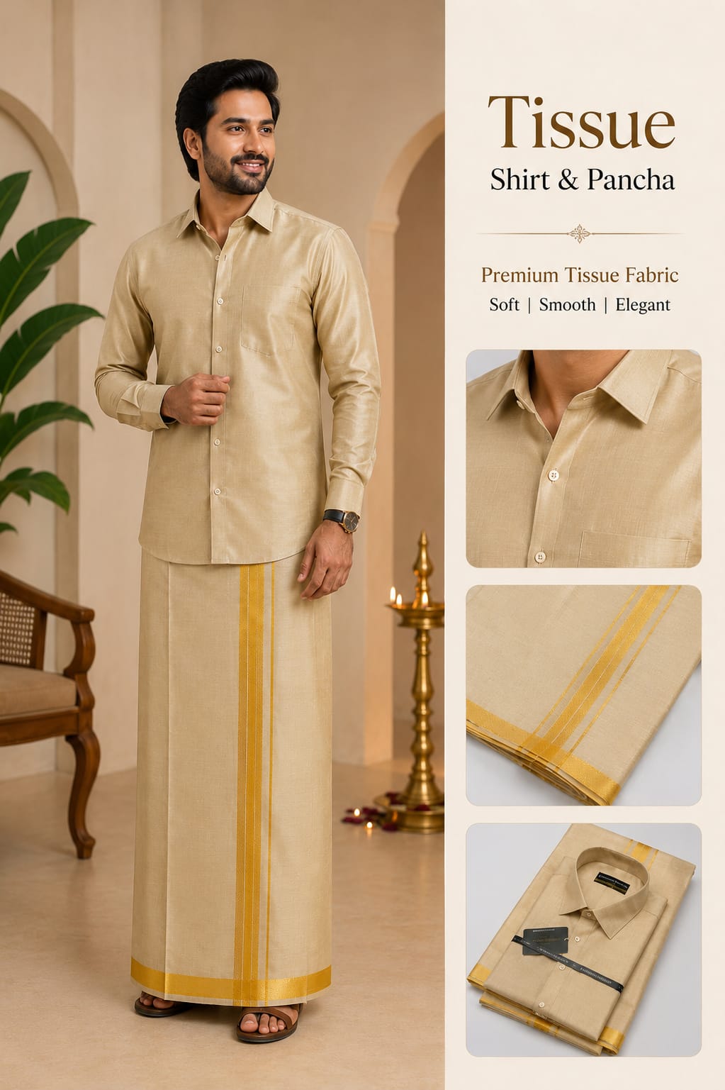 Premium Tissue Shirt & Pancha Set