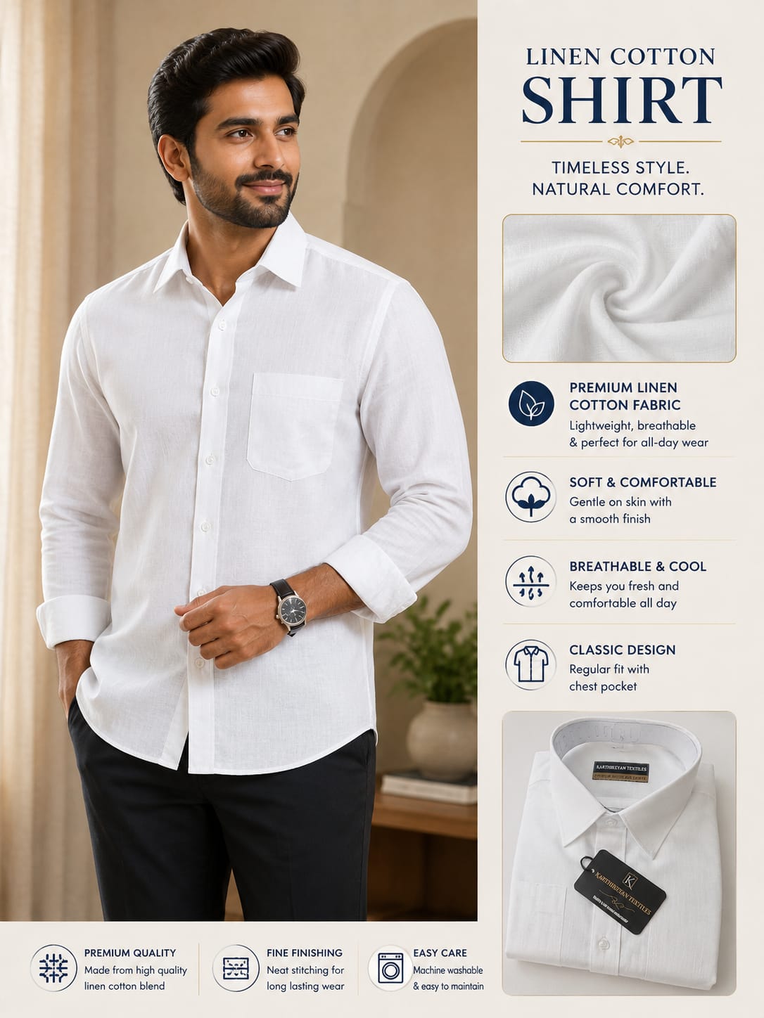 Premium Linen Cotton White Shirt