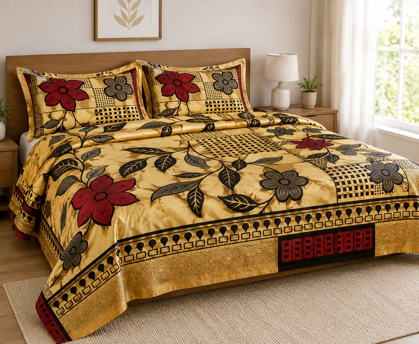 Premium Cotton Kalamkari King Size Bedsheet Set