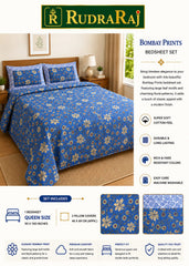 Premium Cotton Bombay Print Queen Size Bedsheet Set