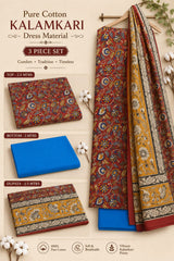 3 PCS PURE COTTON KALAMKARI DRESS MATERIAL