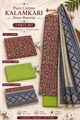 3 PCS PURE COTTON KALAMKARI DRESS MATERIAL