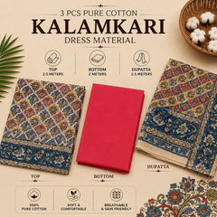 3 PCS PURE COTTON KALAMKARI DRESS MATERIAL