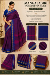 Mangalagiri Pure Cotton Saree with Rich Jari Border